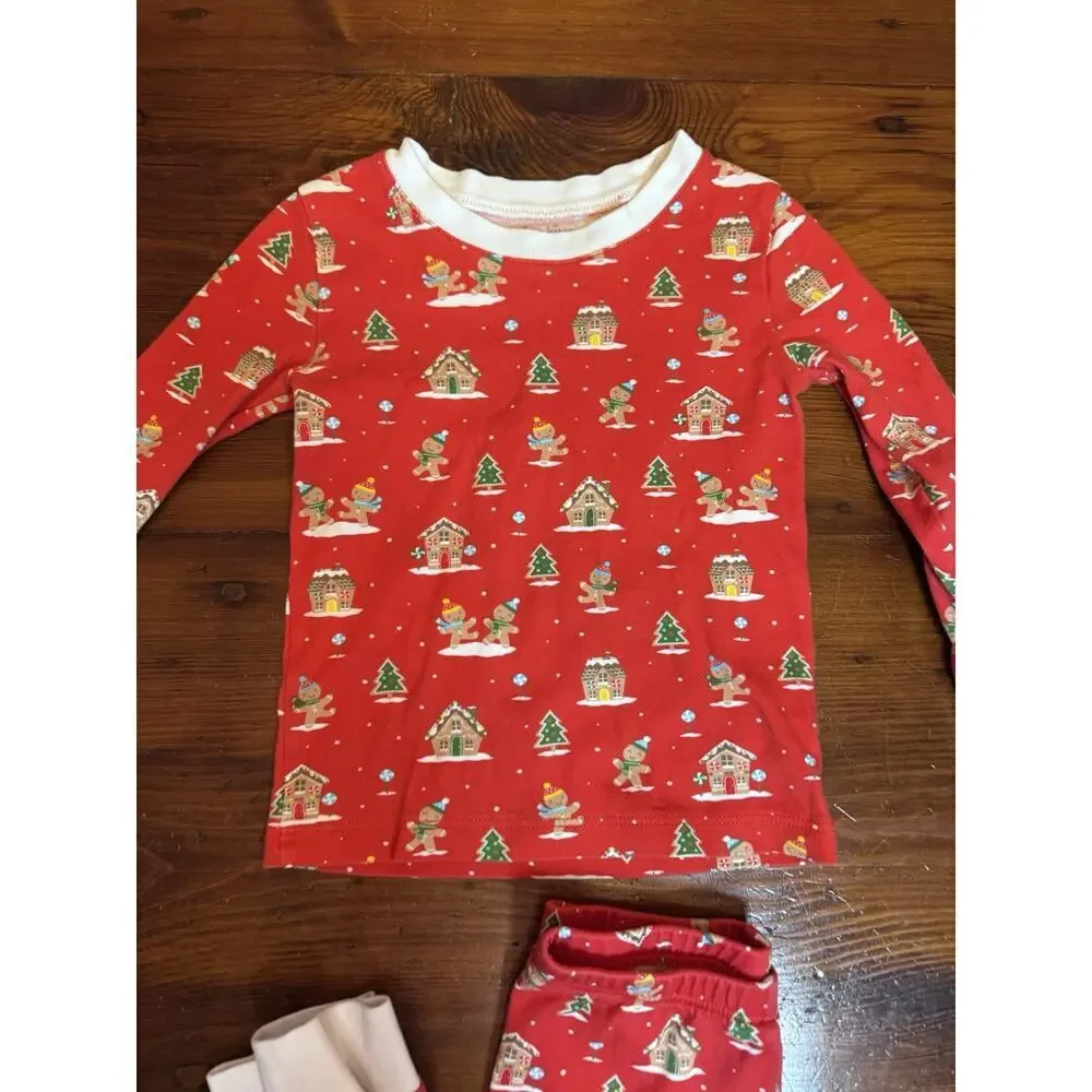 Kissy Kissy Kids Gingerbread Joy Red 2 Piece Pajama Set Long Sleeve Cotton Sz 4